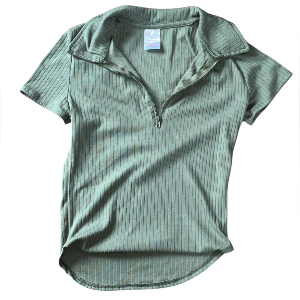No Boundaries Olive Ribbed Zip-Up Top